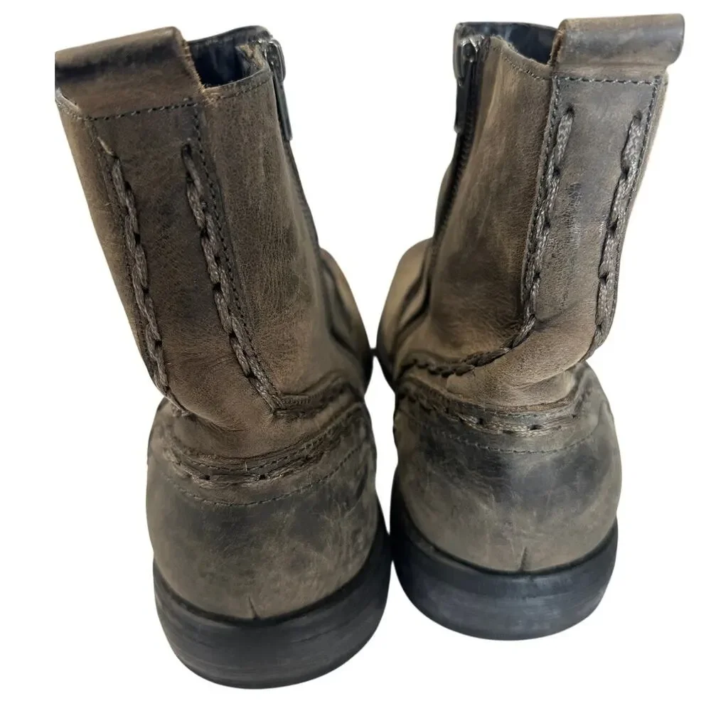 Bed Stu Revolution Distressed Leather Zip Ankle Moto Boots Gray Men’s 11.5
